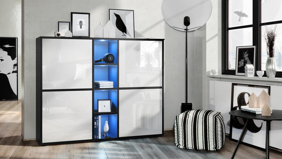 HIGHBOARD Cuba Türen in Weiß Hochglanz - Weiß Hochglanz, Holzwerkstoff (130.5/105.5/35.5cm) - Vladon