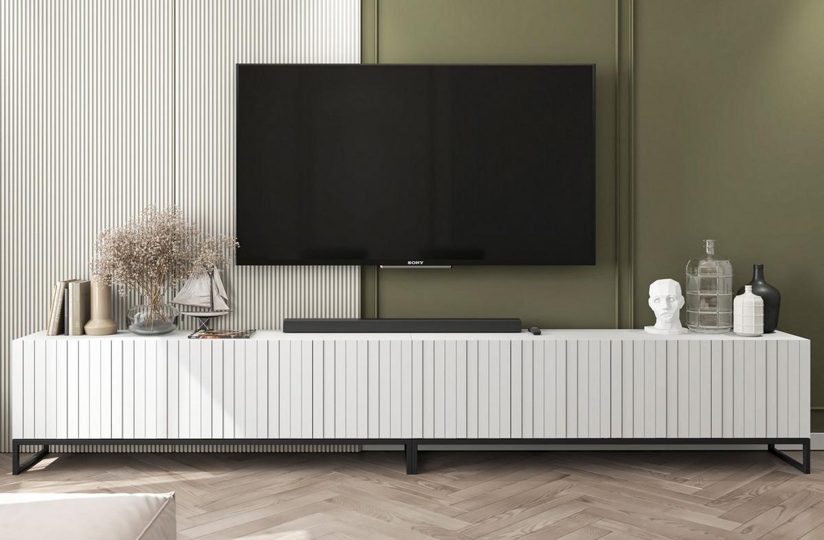 TV-SCHRANK Elpis Weiß Matt mit Metallrahmen Glamour 150 cm - Schwarz/Weiß, Holzwerkstoff/Metall (150/51.5/36.5cm) - Meble Lindner