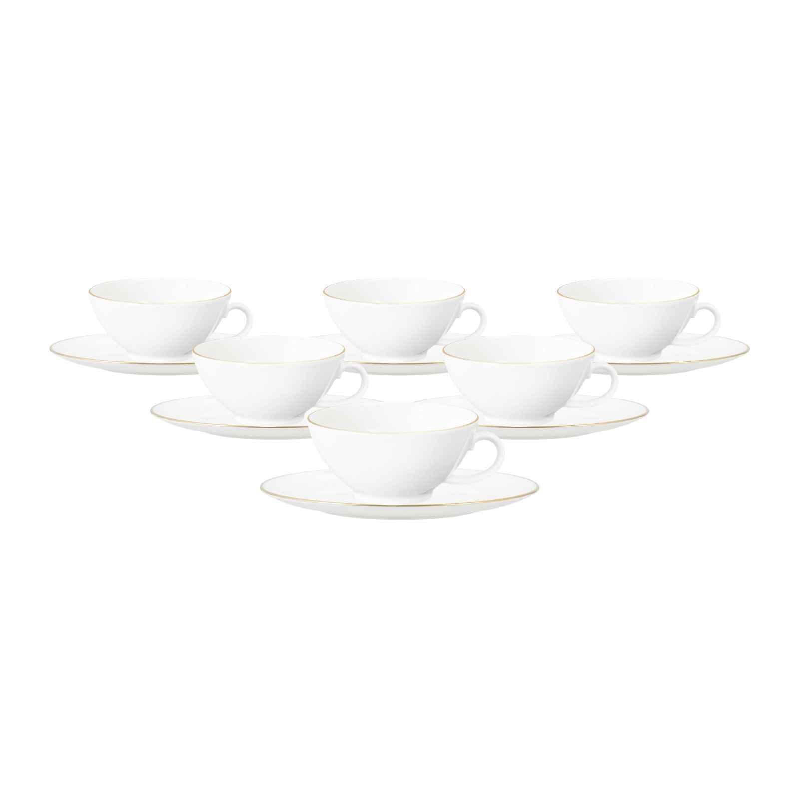 TEETASSEN MIT UNTERTASSEN Liberty Goldrand weiß-gold 140 ml 6er Set - Goldfarben/Weiß, Keramik (0.14L) - Seltmann Weiden