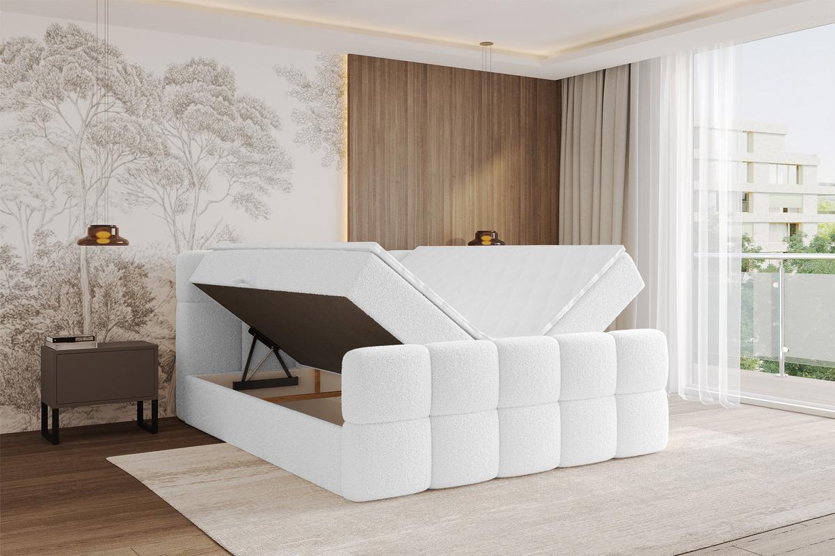 BOXBETT mit Matratze H3 - FAMA-Z - 160x200 cm Weiß Quelle - Weiß, Holzwerkstoff - ALTDECOR