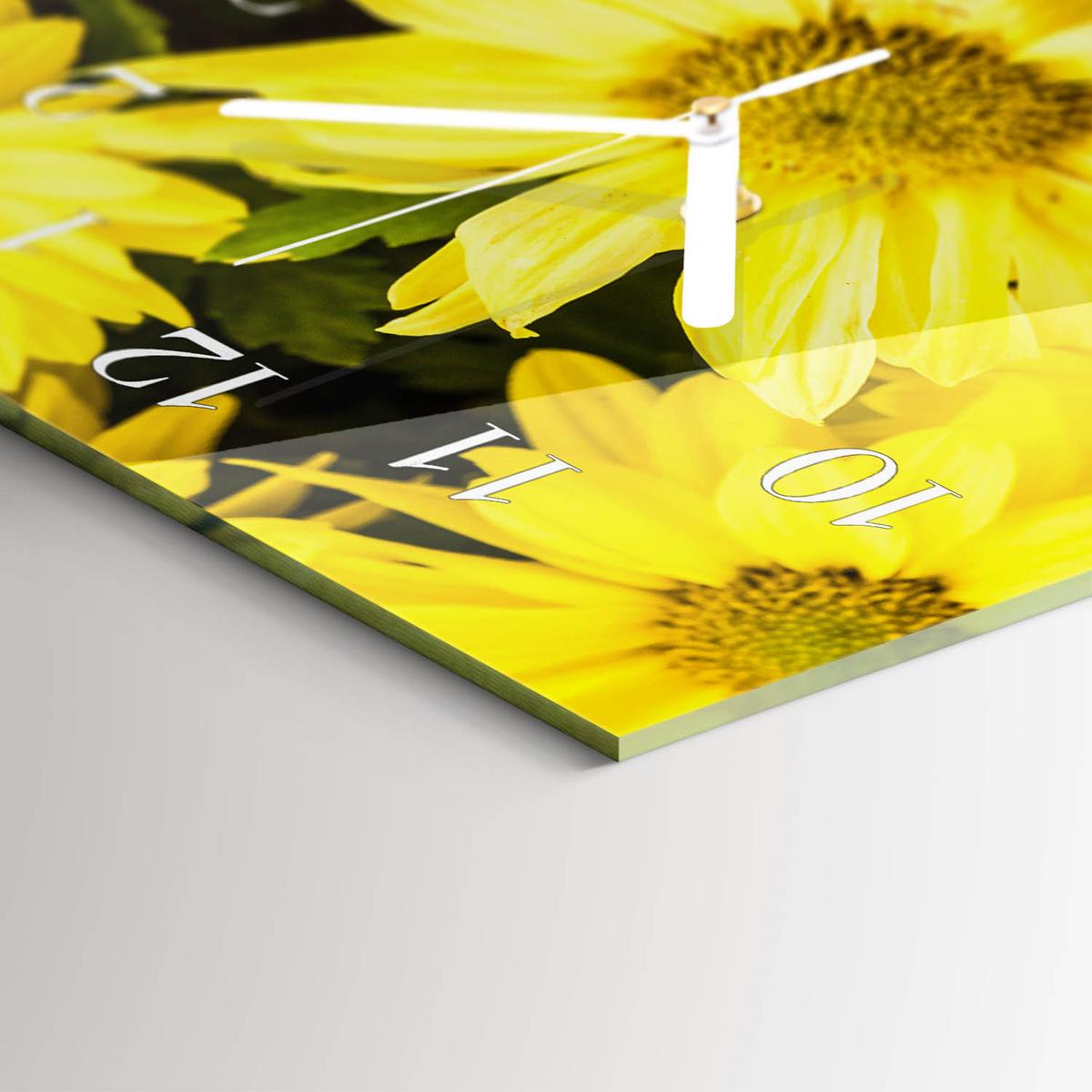 WANDUHR aus Glas 60x30 cm - Gelbe Blüten - Gelb, Glas (60/30/0.4cm) - TULUP