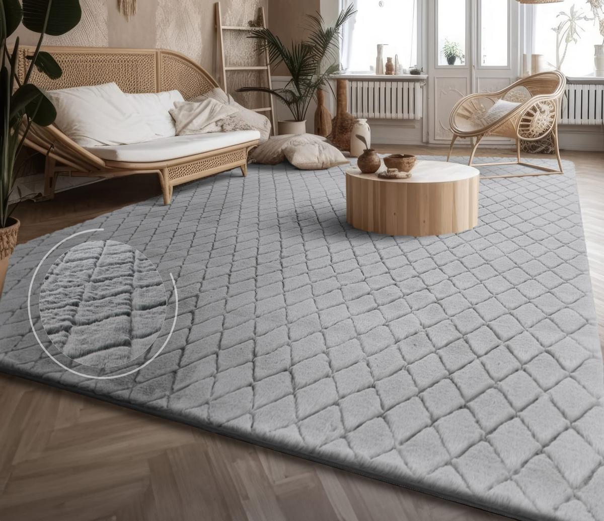 HOCHFLORTEPPICH Rauten Grau 200 x 280 cm - Grau, Kunststoff (200/280cm) - TT Home