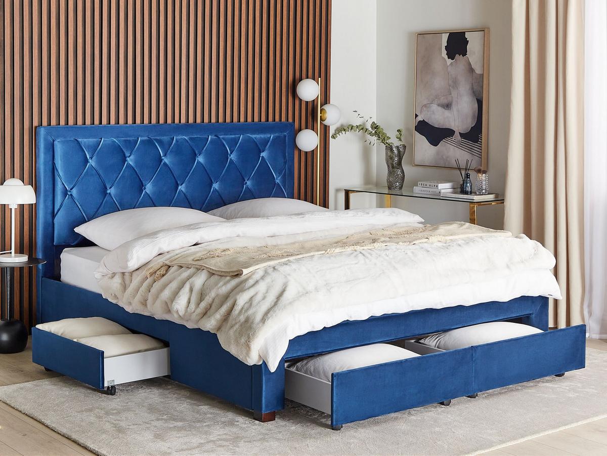 POLSTERBETT 180/200cm Marineblau Lievin - Blau, Textil (180/200cm) - Beliani