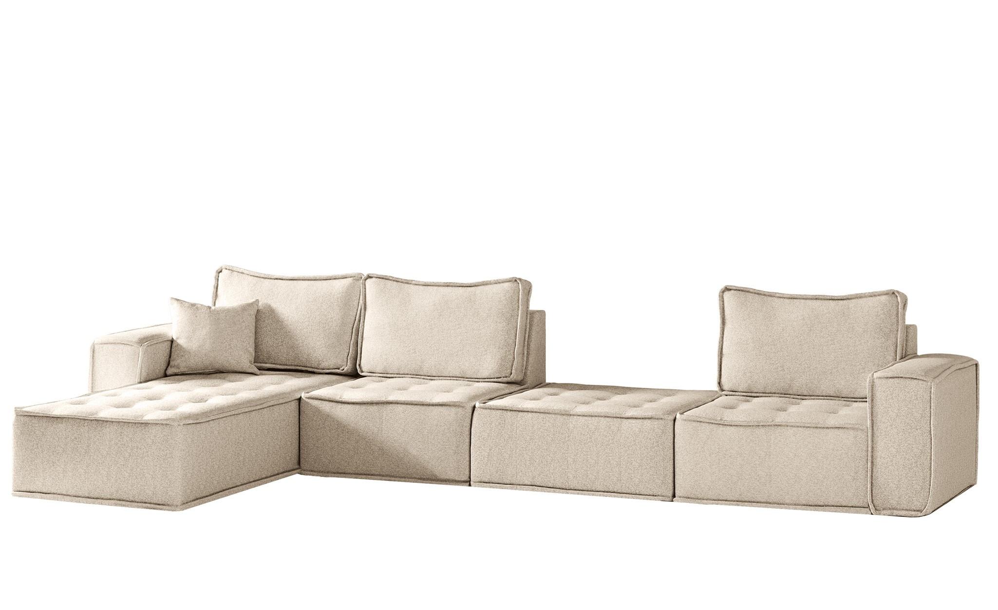 ECKSOFA Sande Xl In Raven - Creme, Holzwerkstoff/Textil (372/192cm) - Fun Möbel