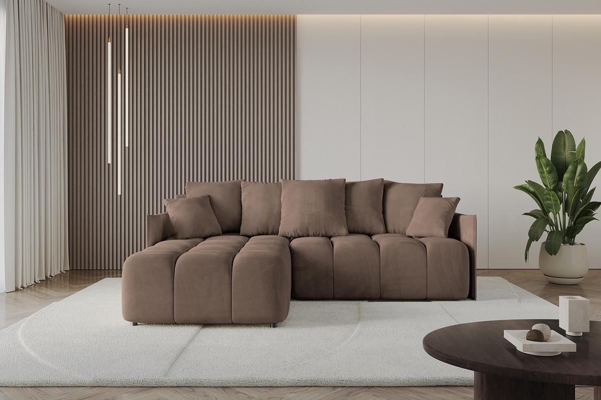 ECKSOFA Ottomane links LONLI-L 251x189x68 Braun Velours - Braun, Holzwerkstoff/Kunststoff (251/189cm) - ALTDECOR