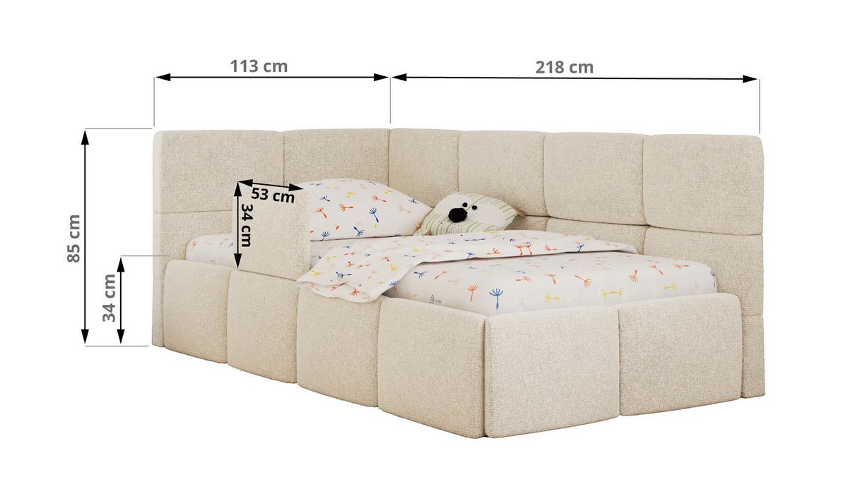 POLSTERBETT ARVO ALTA 90/200 - Creme Struktur - Schaumstoffmatratze - Rechts - Creme, Textil (90/200cm) - MKS