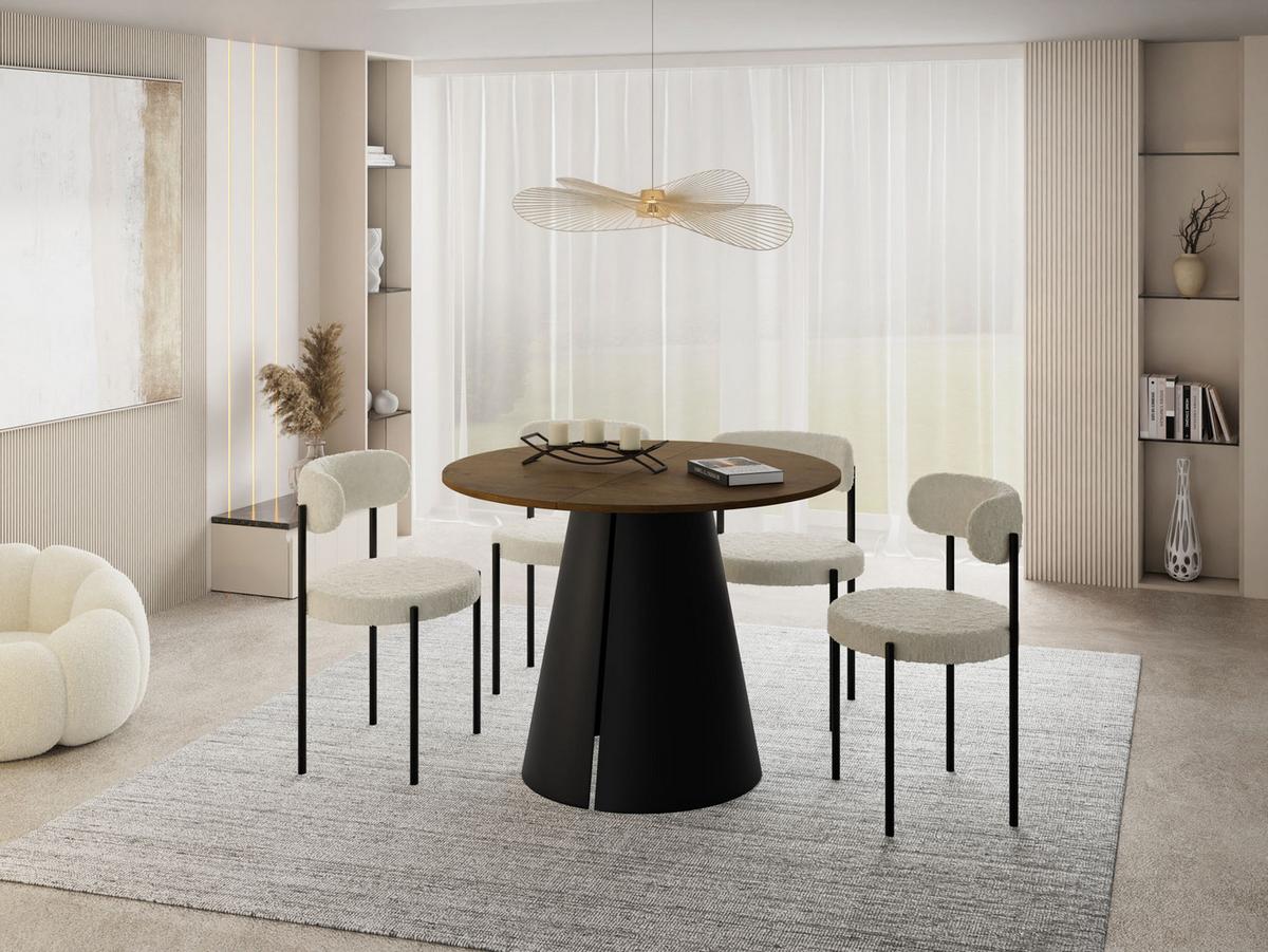 ESSTISCH Lamio runder ausziehbarer, Eiche Braun Rustikal 120-200/120/76 cm - Alteiche/Schwarz, Holzwerkstoff/Metall (120/196/76cm) - WFL GROUP