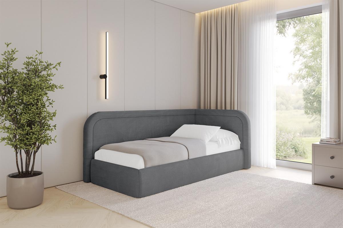 EINZELLBETT Jugendbett mit Bettkasten und Matratze H3/H4, Links - JOVY 100x200 Dunkelgrau - Graphitfarben, Holzwerkstoff/Textil (100/200cm) - ALTDECOR