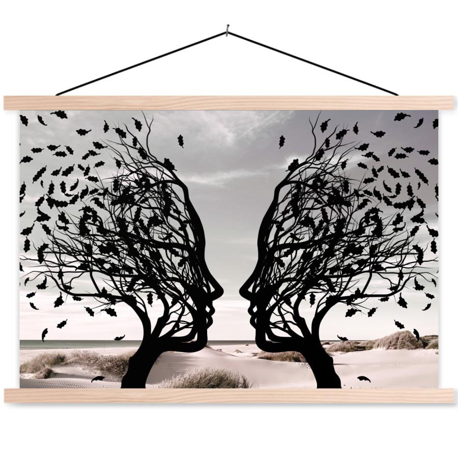 POSTER MIT MAGNETLEISTEN Strand - Meer - Menschen - Baum - Moderne Kunst Magnetleiste 120x80 cm - Hellgrau, Textil (120/80/0.15cm) - MuchoWow