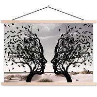 POSTER MIT MAGNETLEISTEN Strand - Meer - Menschen - Baum - Moderne Kunst Wanddeko 90x60 cm - Hellgrau, Textil (90/60/0.15cm) - MuchoWow