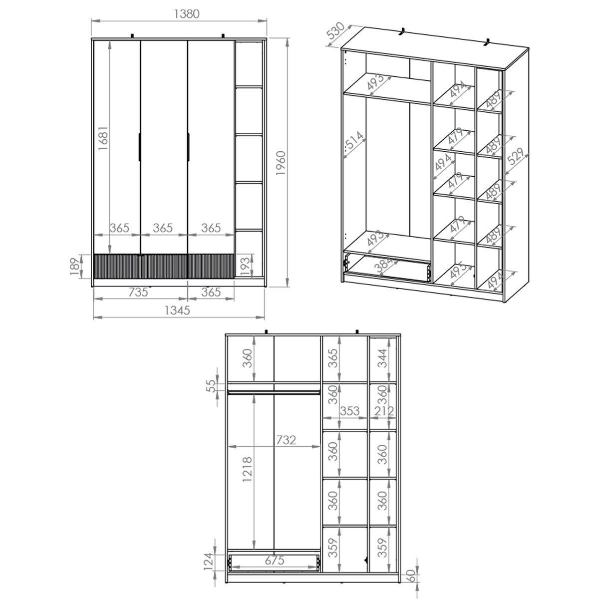 KLEIDERSCHRANK 3 Türen Ronan Weiß - Weiß, Holzwerkstoff (138/196/53cm) - Petits-meubles
