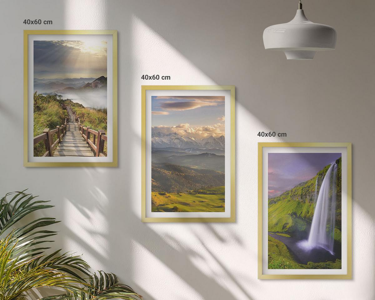 BILDER SET 3er Set - 40x60 cm Goldrahmen - Berglandschaften Wasserfall - Goldfarben, Kunststoff (40/60cm) - TULUP