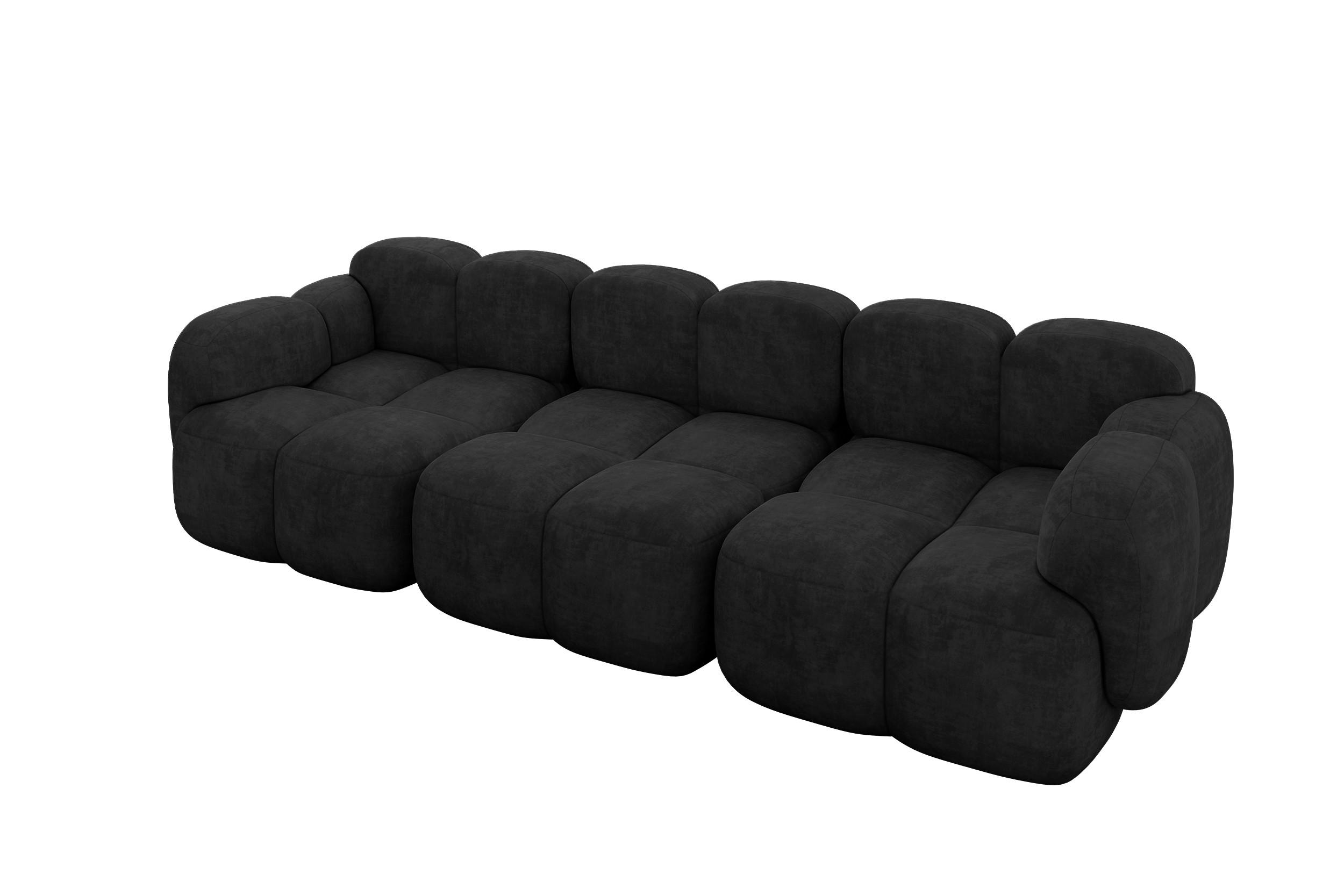 3-SITZER modulares Sofa Miko-S2 300x118x75 cm Schwarz Velours - Schwarz, Holzwerkstoff/Kunststoff (300/75/118cm) - ALTDECOR