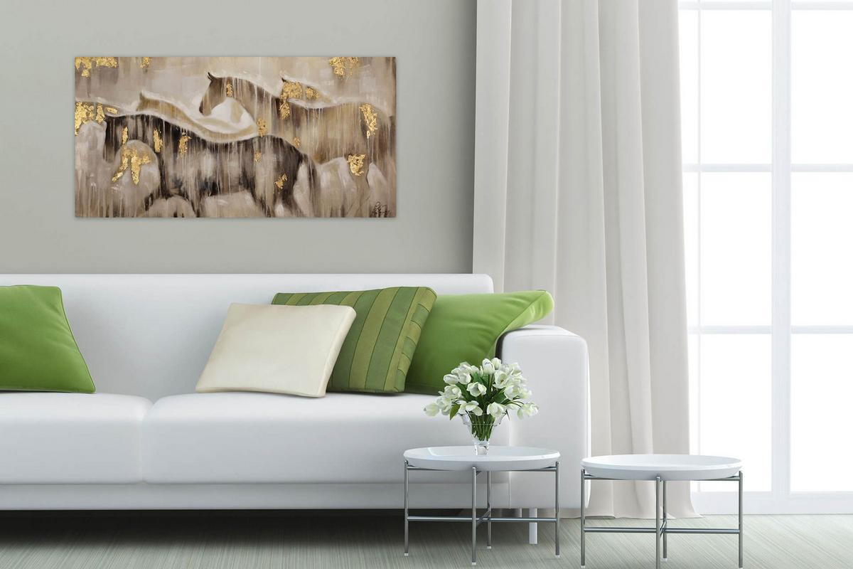 ACRYLBILD HANDGEMALT 120/60 cm - Beige/Braun, Holz/Textil (120/60cm) - KUNSTLOFT