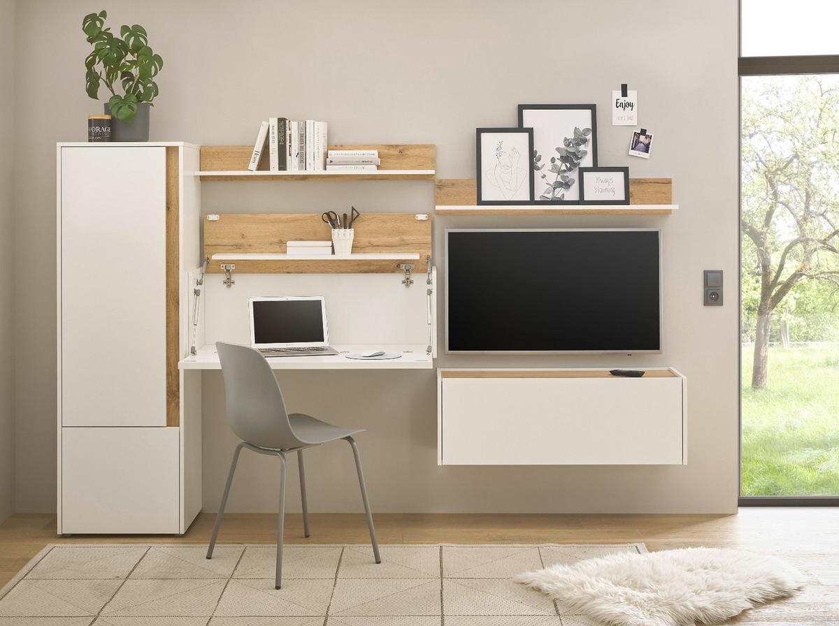 HÄNGEELEMENT weiß matt, Eiche Wotan 100 cm, Hängeschrank für Homeoffice und Büro - Eiche Wotan/Weiß, Holzwerkstoff (100/35/30cm) - Furn.Design