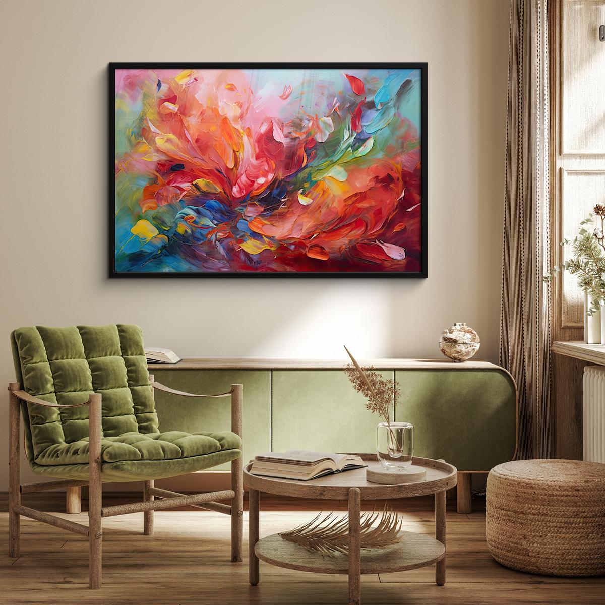POSTER MIT RAHMENGERAHMTES BILD Ölgemälde - Kunst - Abstrakt - Farbenfroh 120x80 cm - Altrosa, Papier (120/80cm) - MuchoWow