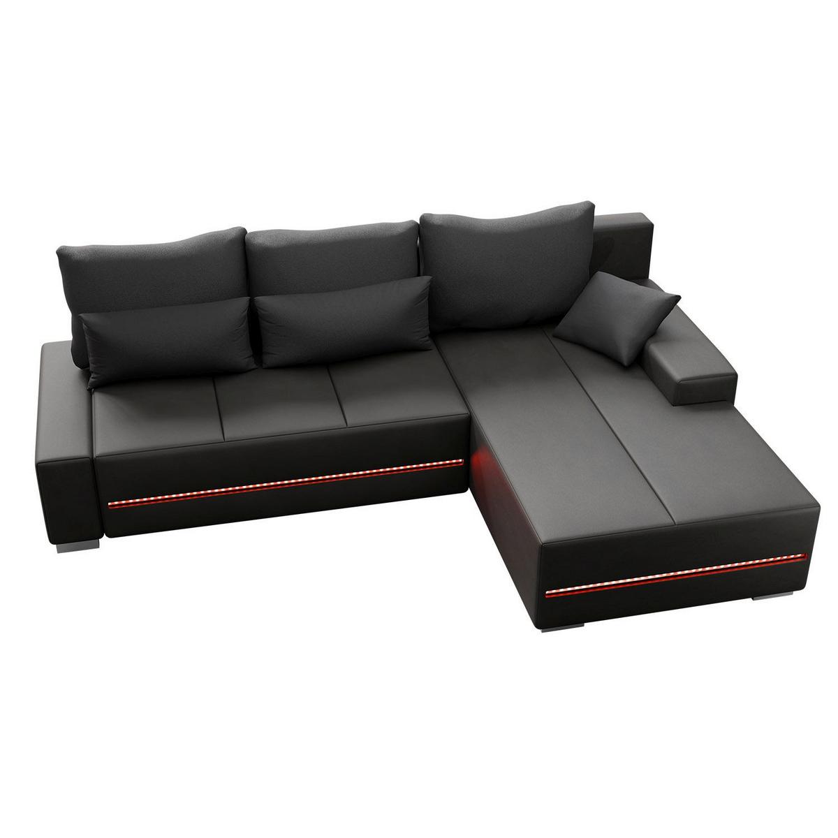 SOFA Davos mit Ottomane rechts dunkelgrau inkl LED - Dunkelgrau, Textil (260/180cm) - Juskys