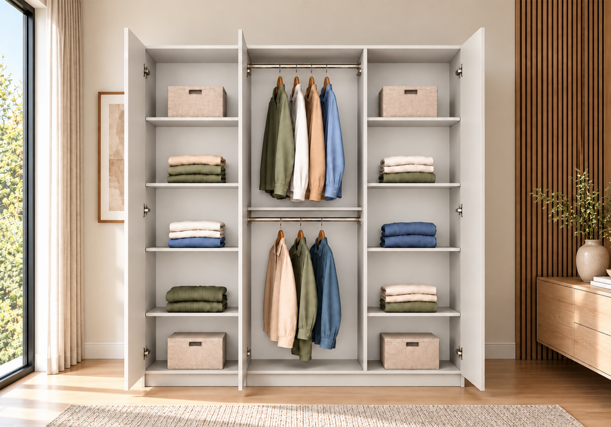 DREHTÜRENSCHRANK ROSA 3D 150/210/55, 3-türig, weiß - Goldfarben/Weiß, Holzwerkstoff (150/210/55cm) - imoebel24