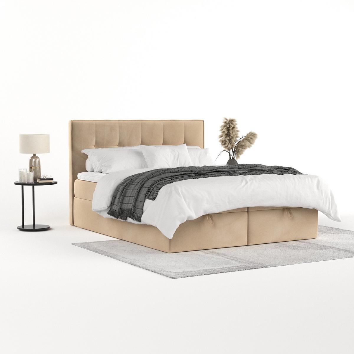 BOXBETT Tivra 200/200 cm Beige im Kronos Stoff - Beige/Schwarz, Holz/Holzwerkstoff (200/200cm) - AltaBeds