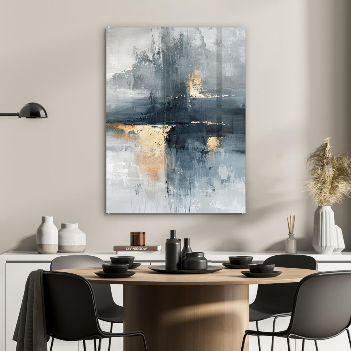 ACRYLGLASBILD Kunst - Grau - Gold - Abstrakt 60x80 cm - Dunkelgrau, Glas (60/80cm) - MuchoWow