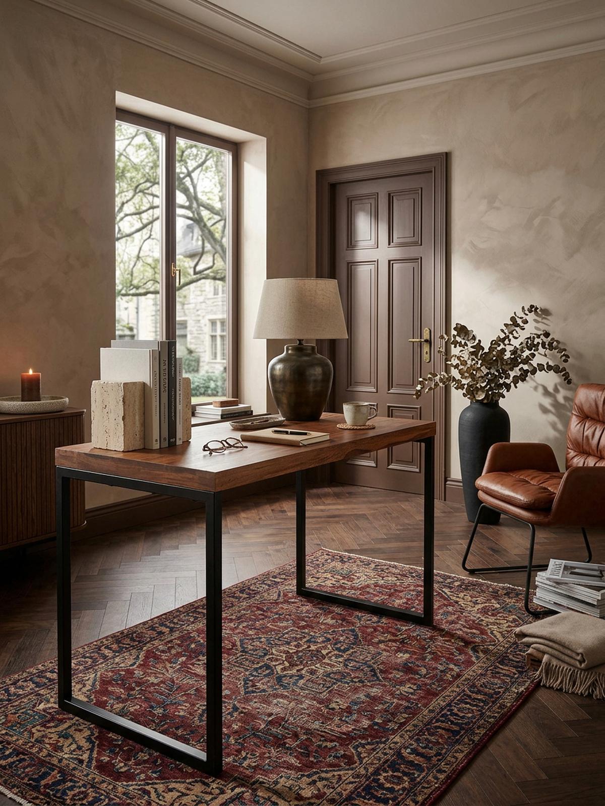 SCHREIBTISCH – Massivholz/Metall, Industrial-Stil, handgefertigt - Schwarz/Braun, Holz/Metall (59/117/77cm) - KADIMA DESIGN