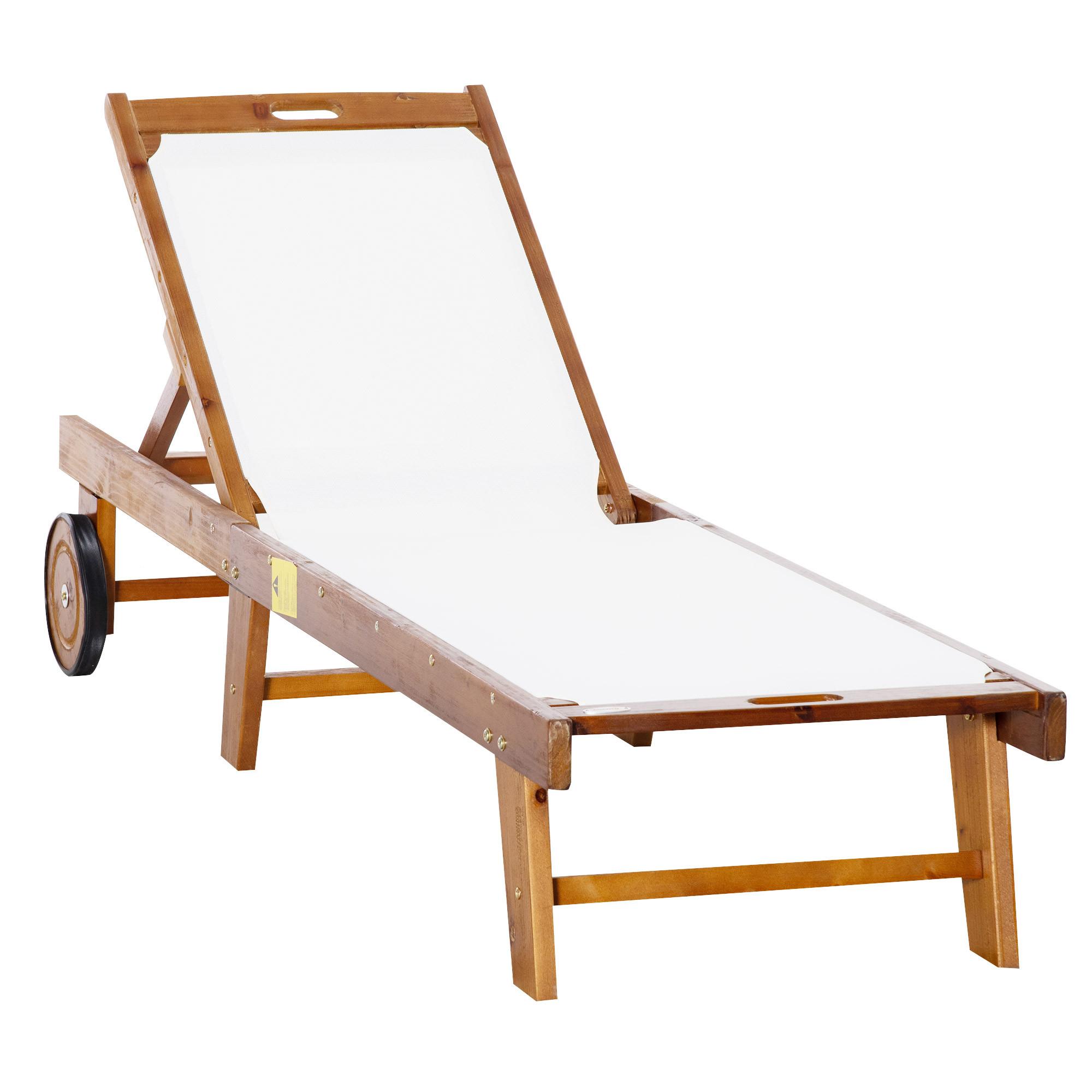 SONNENLIEGE Relaxliege Gartenliege verstellbar Holz Textil Natur+Weiß - Weiß, Holz (55/88.5/198cm) - Outsunny