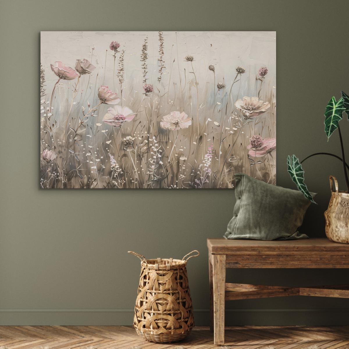AKUSTIKBILD Blumen - Rosa - Modern - Beige Wandbild Wohnzimmer 100x70 cm - Beige, Kunststoff (100/70/0.9cm) - MuchoWow