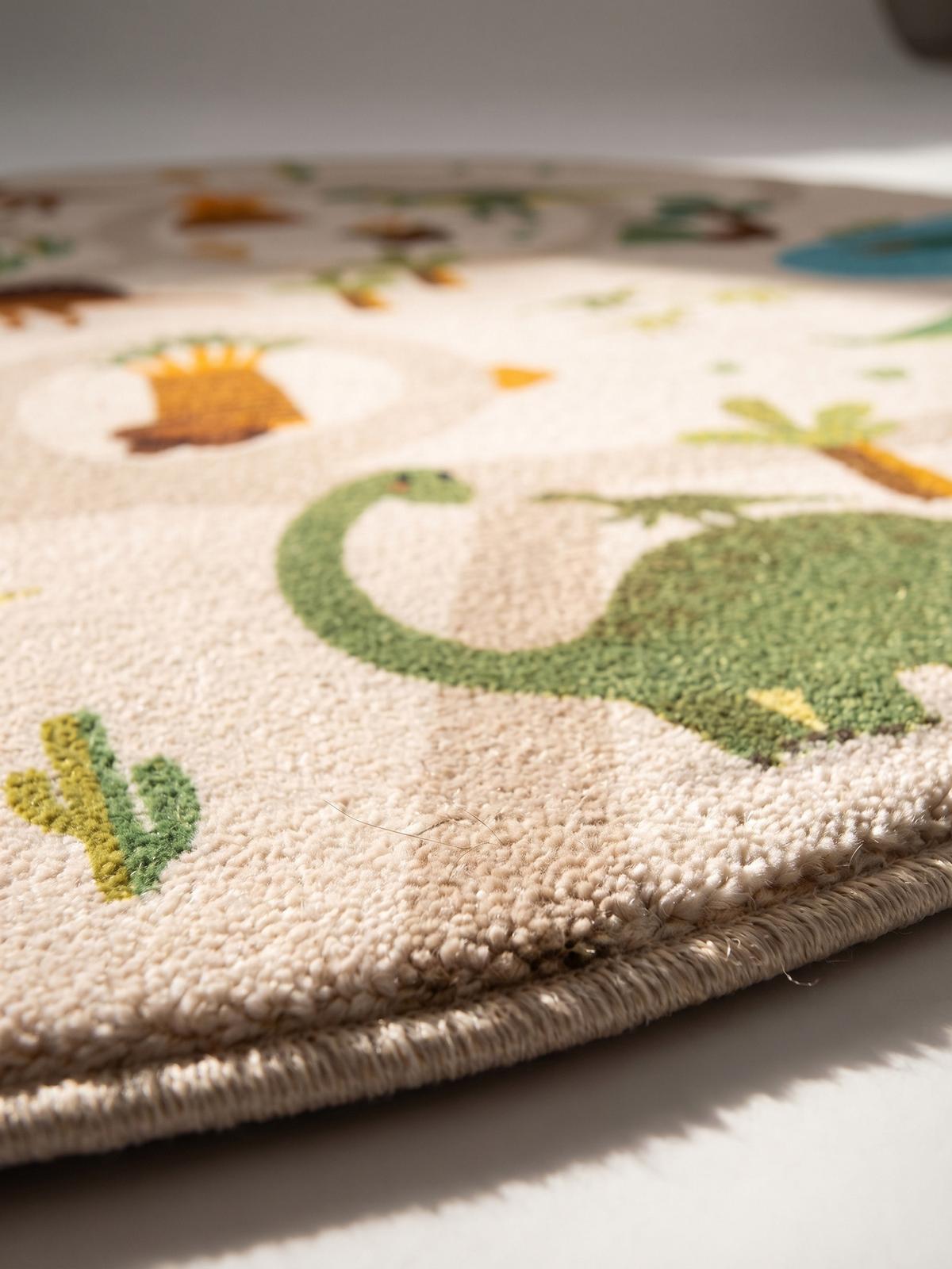 SPIELTEPPICH Waschbar TINO in Beige, mit Dino-Landschaft, Ø 120 cm - Beige, Textil (120/120cm) - KADIMA DESIGN