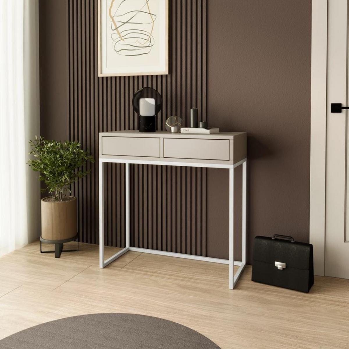 KONSOLENTISCH Lango 80/85/35 kaschmir mit weißen Matellbeinen - Kaschmir/Weiß, Holzwerkstoff/Metall (35/80/85cm) - Beautysofa