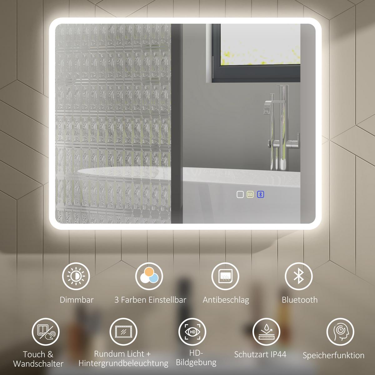 BADSPIEGEL Gehärtetes Glas Silber - Silberfarben, Glas (3.5/70/90cm) - HOMCOM