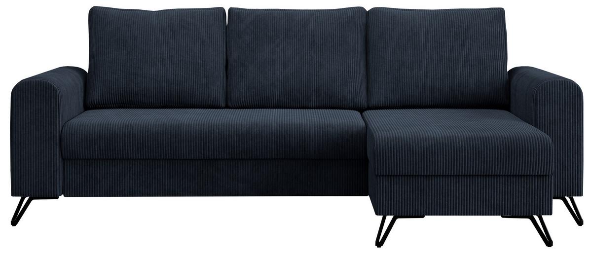 ECKSOFA Hugo Cord Dunkelblau - Schwarz/Dunkelblau, Textil/Metall (242/140cm) - MKS