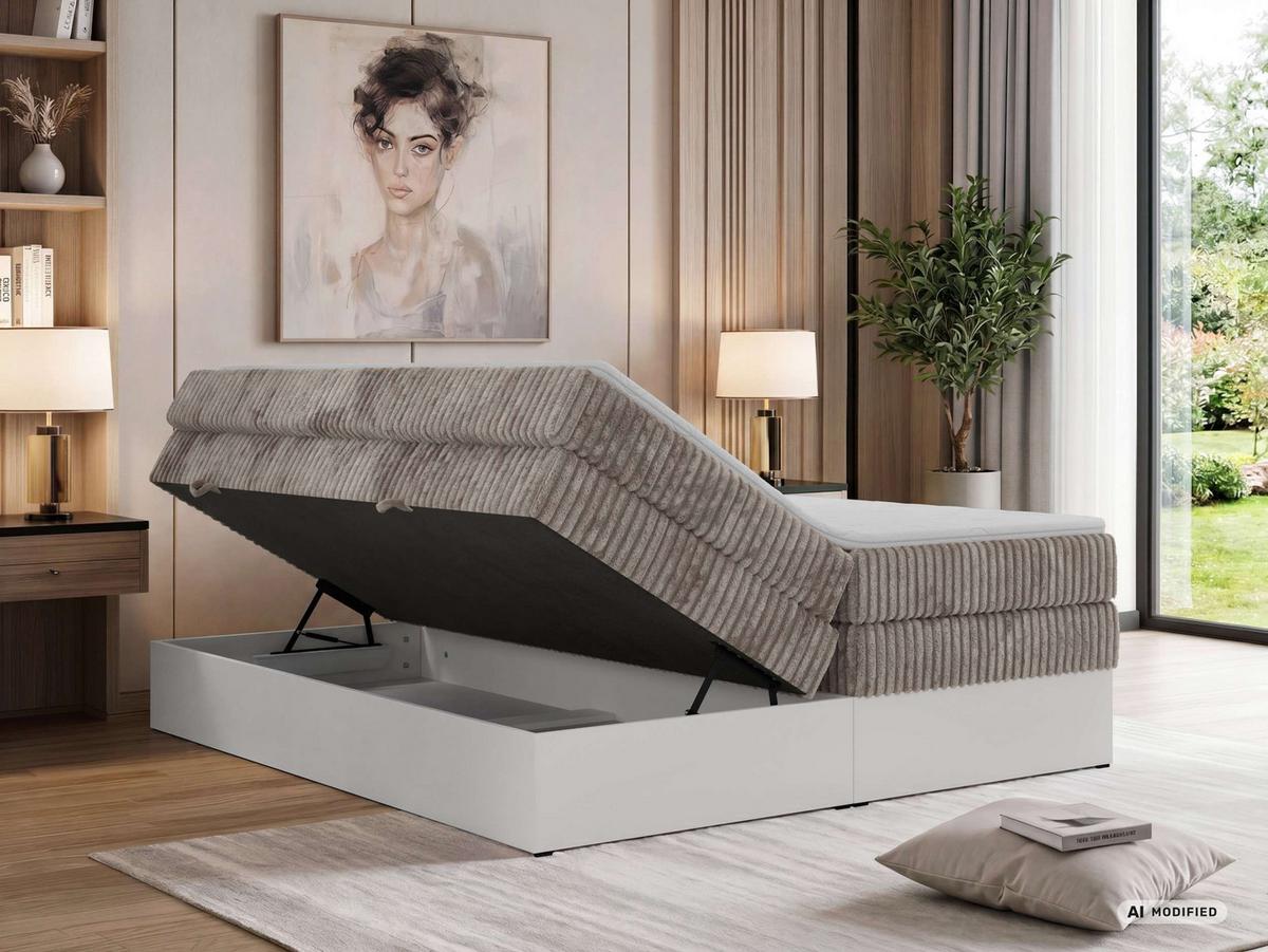 BOXSPRINGBETT TRAVIT ZERO KING 160/200 - Hellbraun Cord - Topper T25 - H3 - Hellbraun/Schwarz, Kunststoff/Textil (160/200cm) - MKS