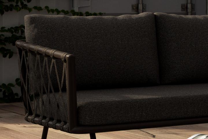 Loungegarnitur dunkelgrau Aluminium pulverbeschichtet Outdoorstoff Olefin Eckbank Sitz und Rückenkissen abnehmbar und waschbar Schaumstofffüllung
