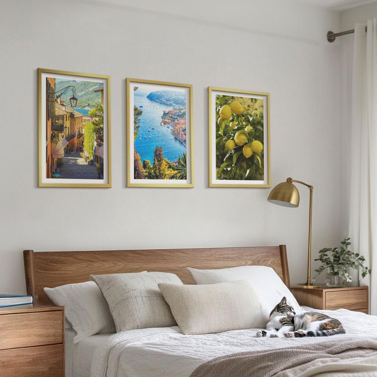 BILDER SET 3er Set - 40x60 cm Goldrahmen - Straßen am Meer, ein Meer aus Zitronen - Goldfarben, Kunststoff (40/60cm) - TULUP