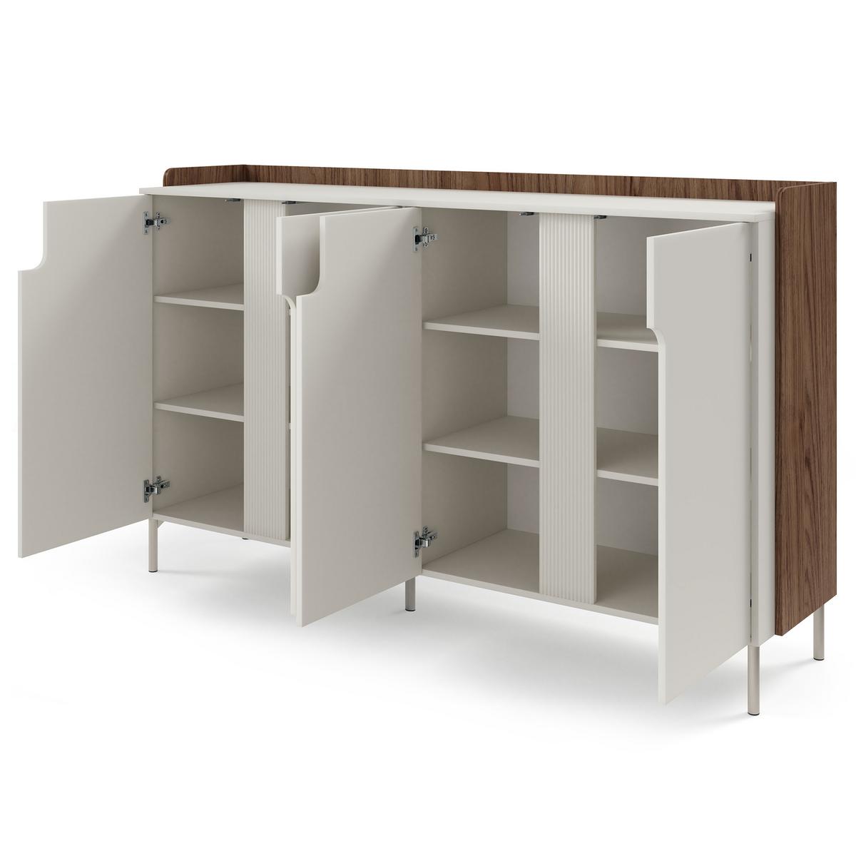 KOMMODE Positivo mit 4 Türen, 180 cm, Alba-Nuss + Kaschmir - Nussbaumfarben, Holzwerkstoff (183/110/42cm) - Beautysofa