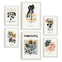 POSTER Set Mit 6 In Schwarzer Tinte Blumen Kunstdrucke Im Skizzenstil Für Innenarchitektur A3 & A4 Weißer Rahmen - Weiß, Papier (29/3cm) - Nacnic