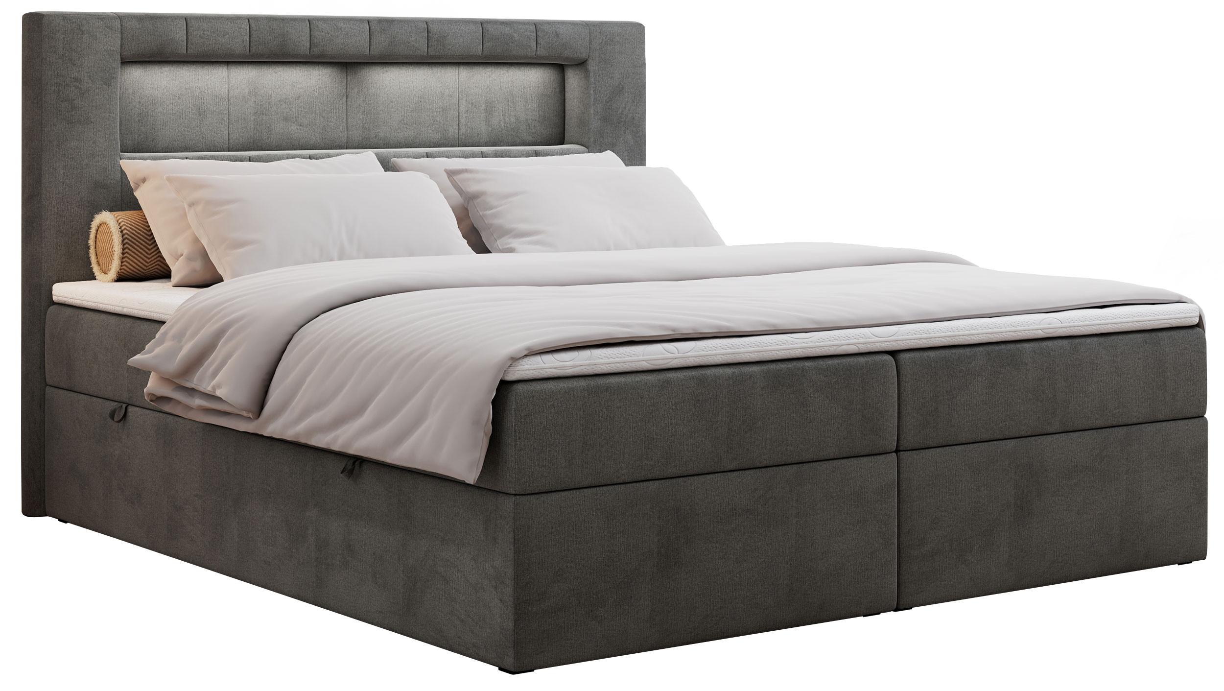 BOXBETT GOLD-5 LED 140/200 Dunkelgrau Velvet - H3 - Dunkelgrau, Holz/Textil (140/200cm) - MKS