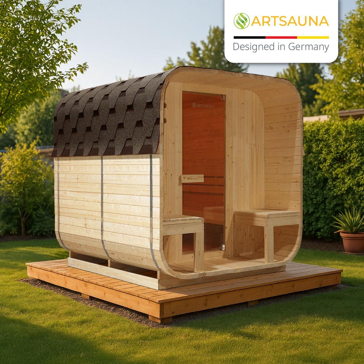 FASSSAUNA Nolvik XXL inkl. Zubehör-Set - Naturfarben, Holz (186/194/220cm) - Artsauna