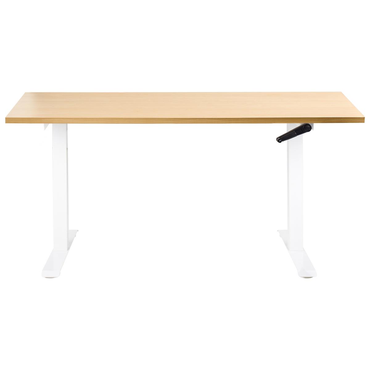 SCHREIBTISCH manuell höhenverstellbar 160/72 cm Hellbraun/Weiß Destines - Hellbraun/Braun, Holzwerkstoff/Metall (72/160/74cm) - Beliani