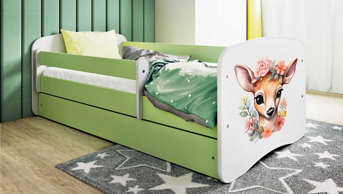 KINDERBETT Emily mit Schublade und Matratze, Grün 70x140 cm - Dunkelorange, Holzwerkstoff (140/70cm) - WFL GROUP
