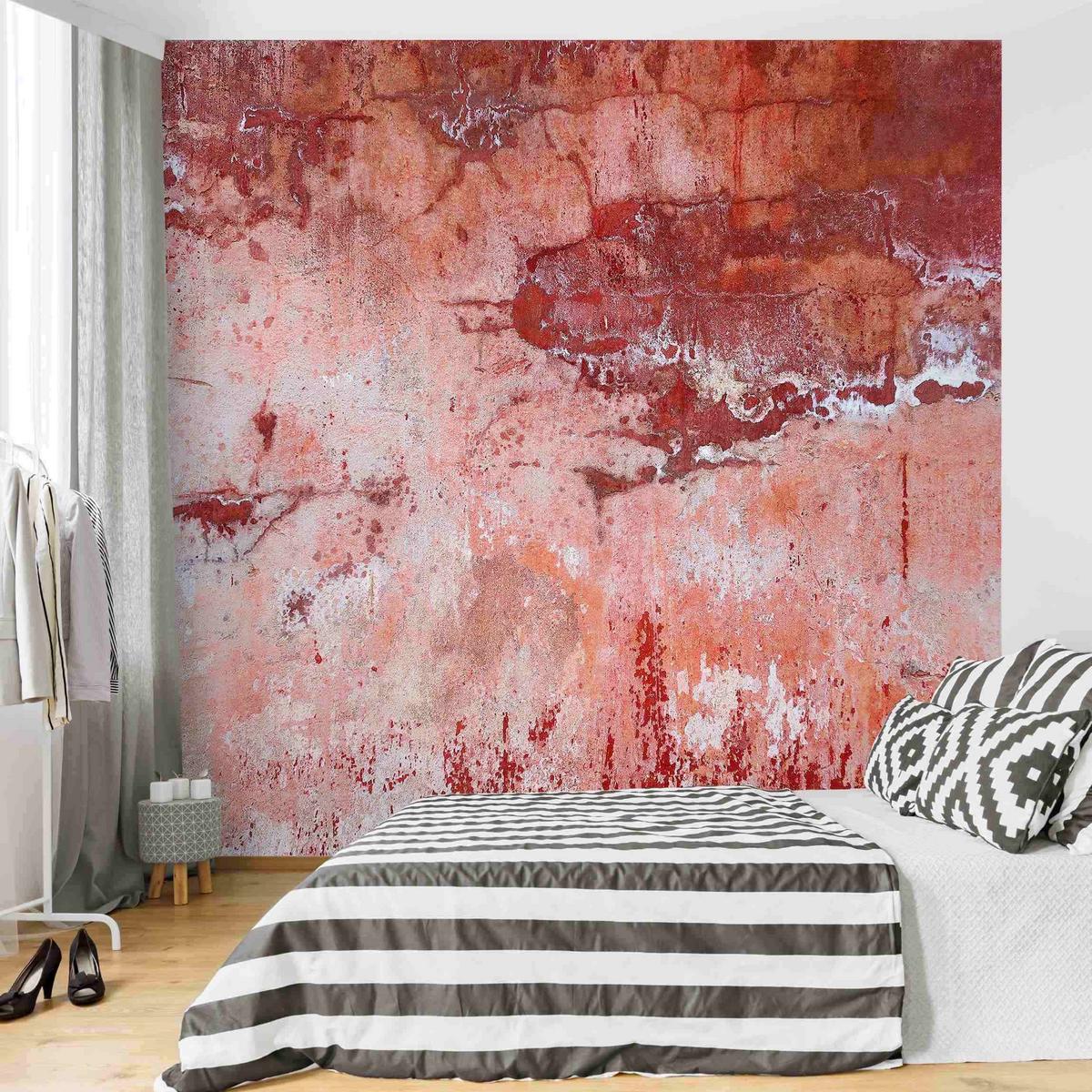 FOTOTAPETE Grunge Betonwand Rot 288/288 cm - Rot, Papier (288/288cm) - Bilderwelten
