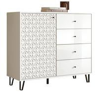 KOMMODE weiß Hochglanz 110 x 96 cm, Sideboard mit 3D-Struktur - Weiß Hochglanz/Schwarz, Holzwerkstoff/Kunststoff (110/96/40cm) - Inn.Furn