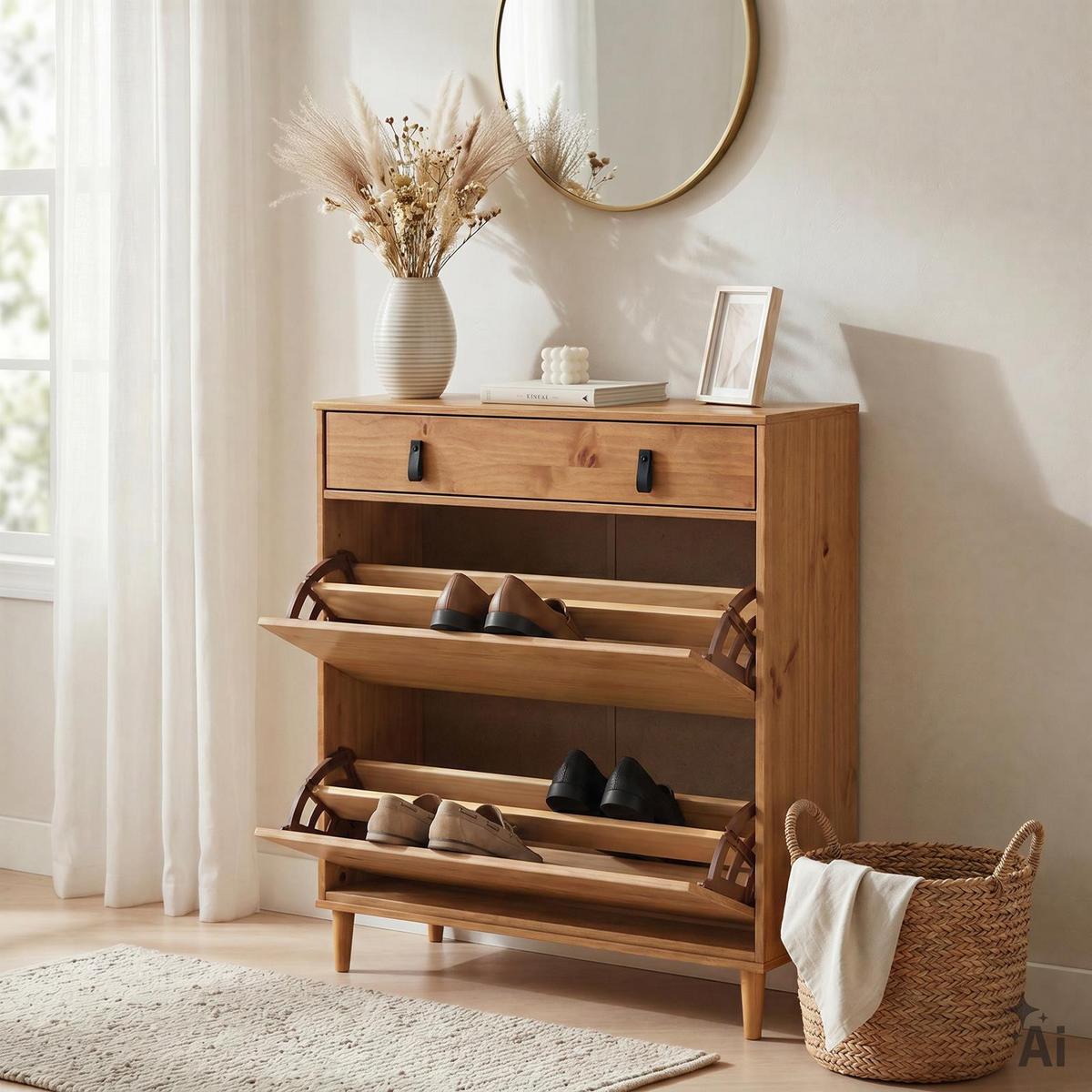SCHUHKIPPER MIKKA Eiche - Eichefarben, Holz (86/105/30cm) - IDIMEX