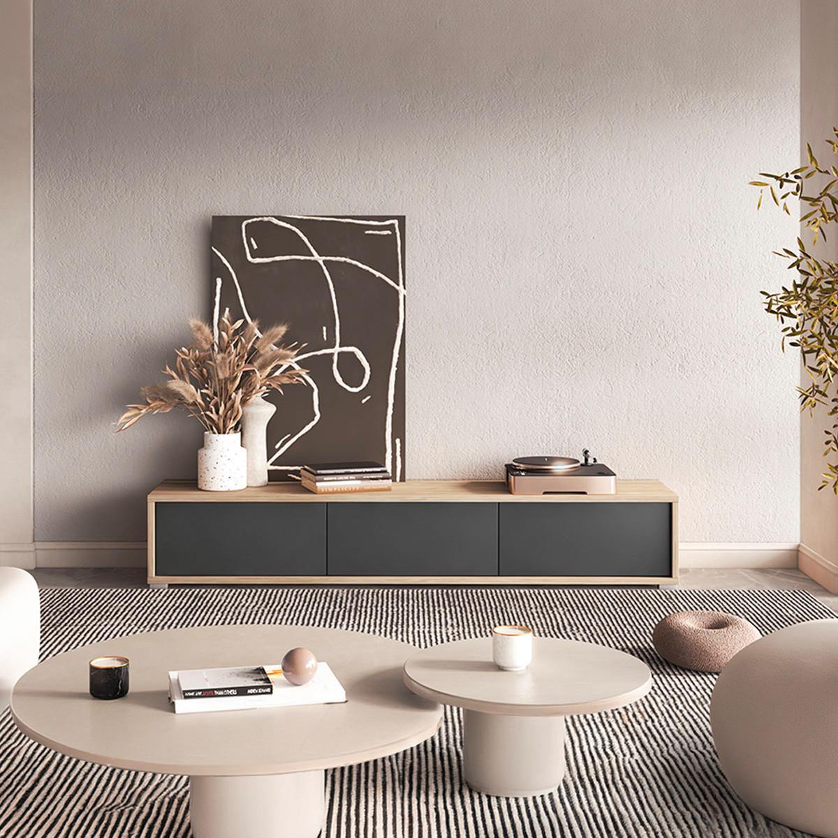 TV-MÖBEL Idra Grau und Holz - Grau, Holzwerkstoff (180/32/36cm) - Petits-meubles
