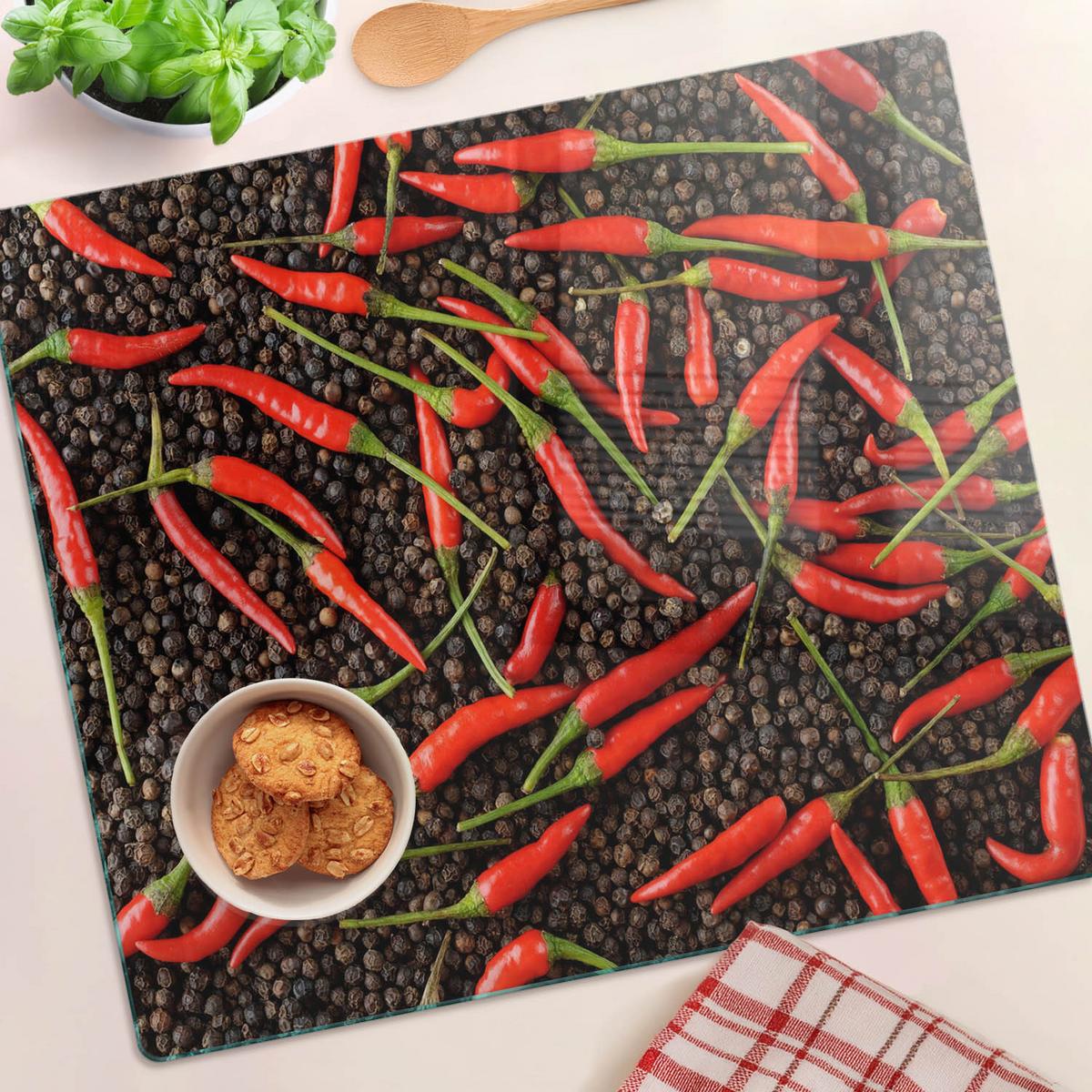 GLASPLATTE 60x52 cm Chilischoten - Rot, Glas (60/0.4/52cm) - TULUP
