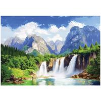 FOTOTAPETE 3D Effekt Wasserfall Berge Natur Tapete Wohnzimmer 250x175 - Multicolor, Papier (250/175cm) - Wallarena