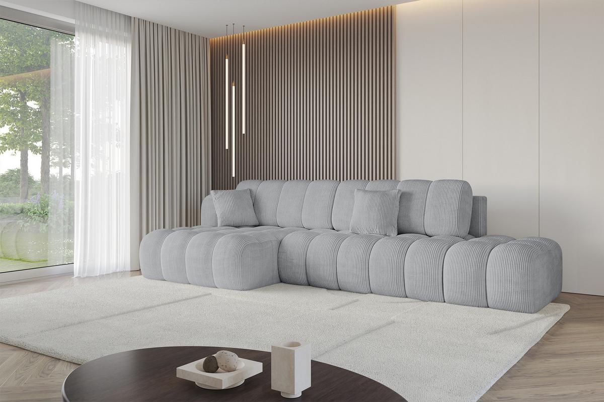 ECKSOFA mit Schlaffunktion Ottomane Links OLEA-L2 321x164x75 Grau Cord - Chromfarben/Schwarz, Holzwerkstoff/Kunststoff (321/164cm) - ALTDECOR