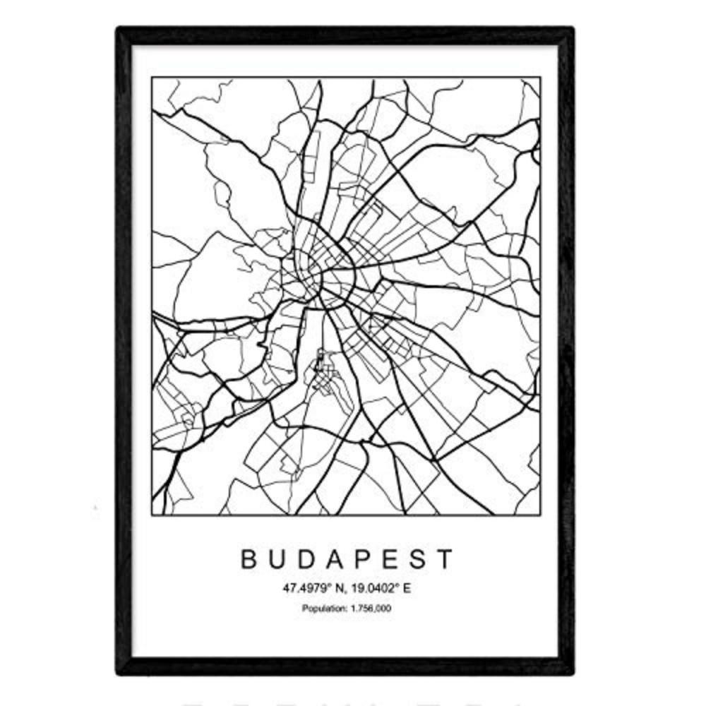 POSTER Budapest Stadtkarte – Nordisch A3 Rahmenlos - Klar, Papier (29.7/5/42cm) - Nacnic