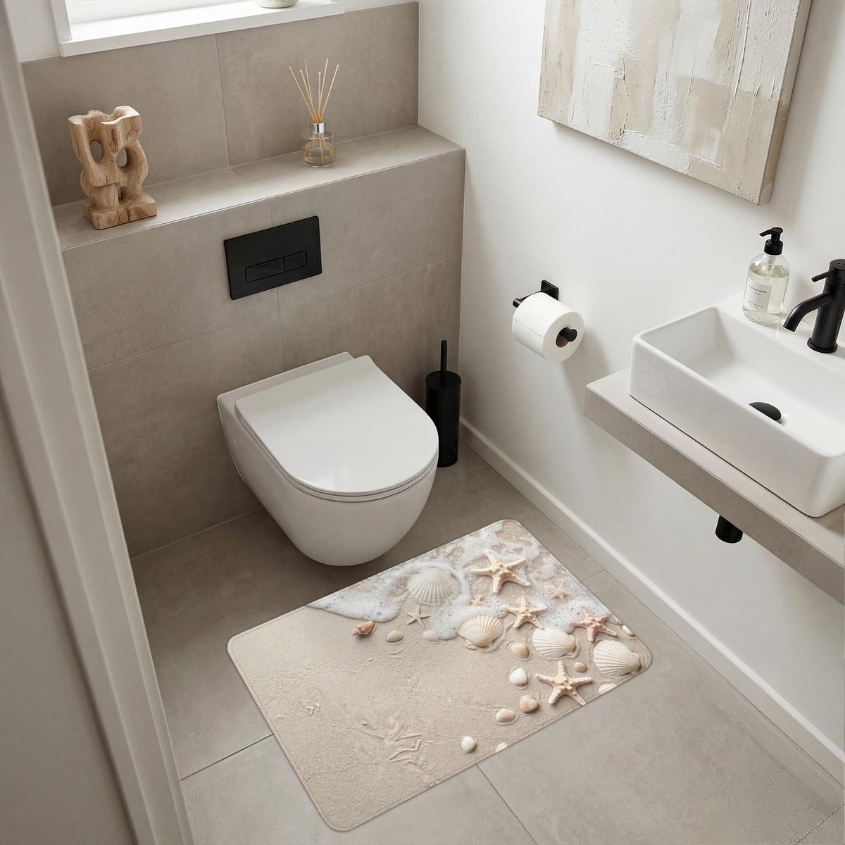 BADEMATTE Muscheln - Seesterne - Strand 90x60 cm - Sandfarben/Creme, Textil (90/60cm) - OnlyWow