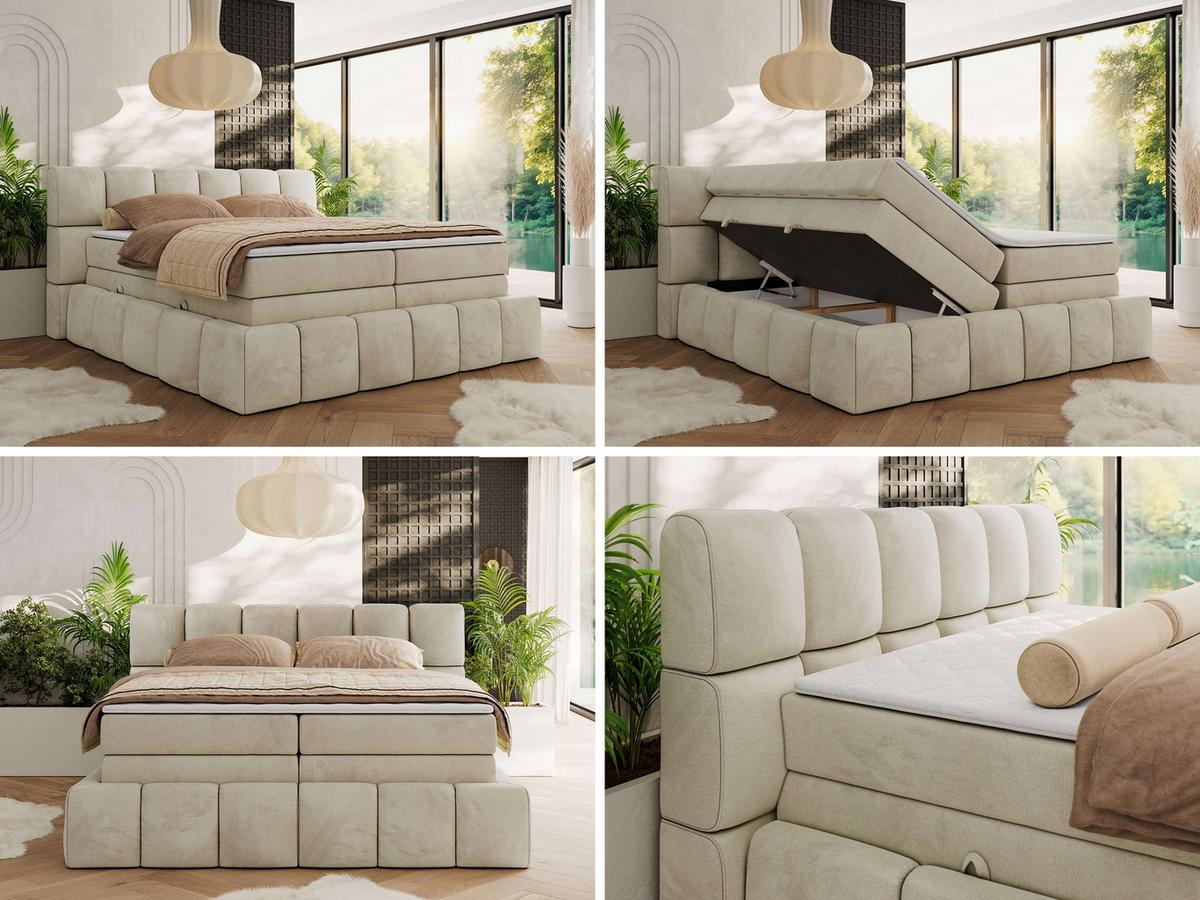 BOXSPRINGBETT NIRA KING 120/200 Beige Velvet - H4 - Beige, Holz/Textil (120/200cm) - MKS
